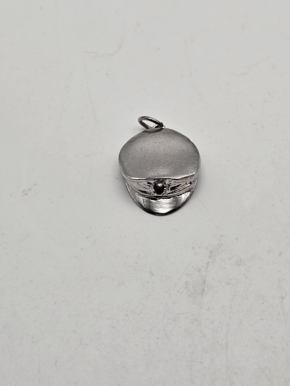 Sterling Silver Police Hat With A Red Stone Charm